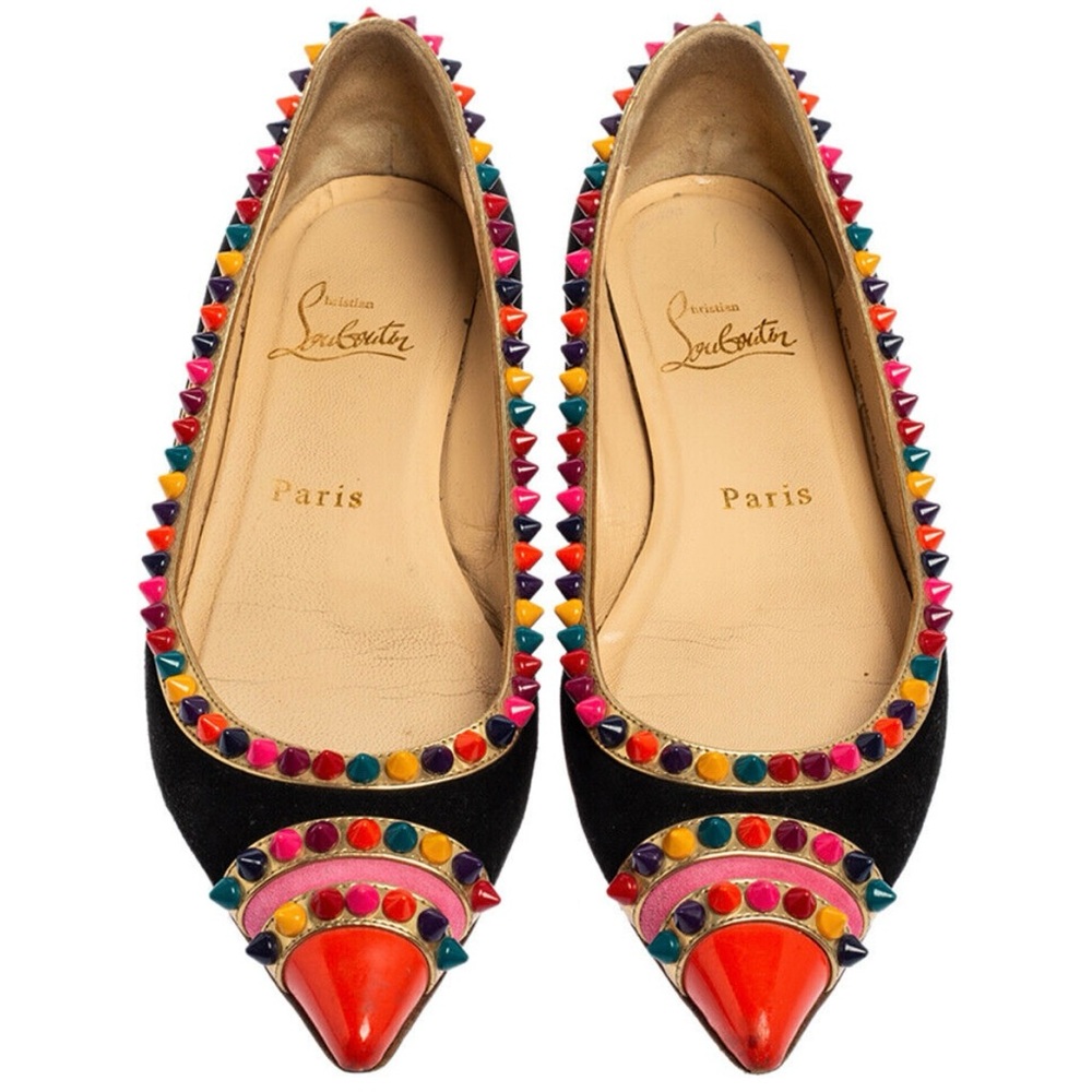 Christian Louboutin Black Flats with Multicolor Stud Accents